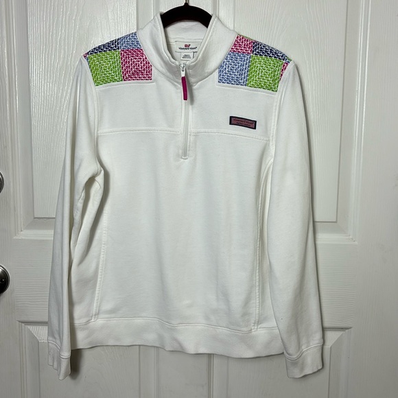 Vineyard Vines white 1/4 zip Classic Patchwork Shoulder Shep Shirt size Large - Picture 2 of 12